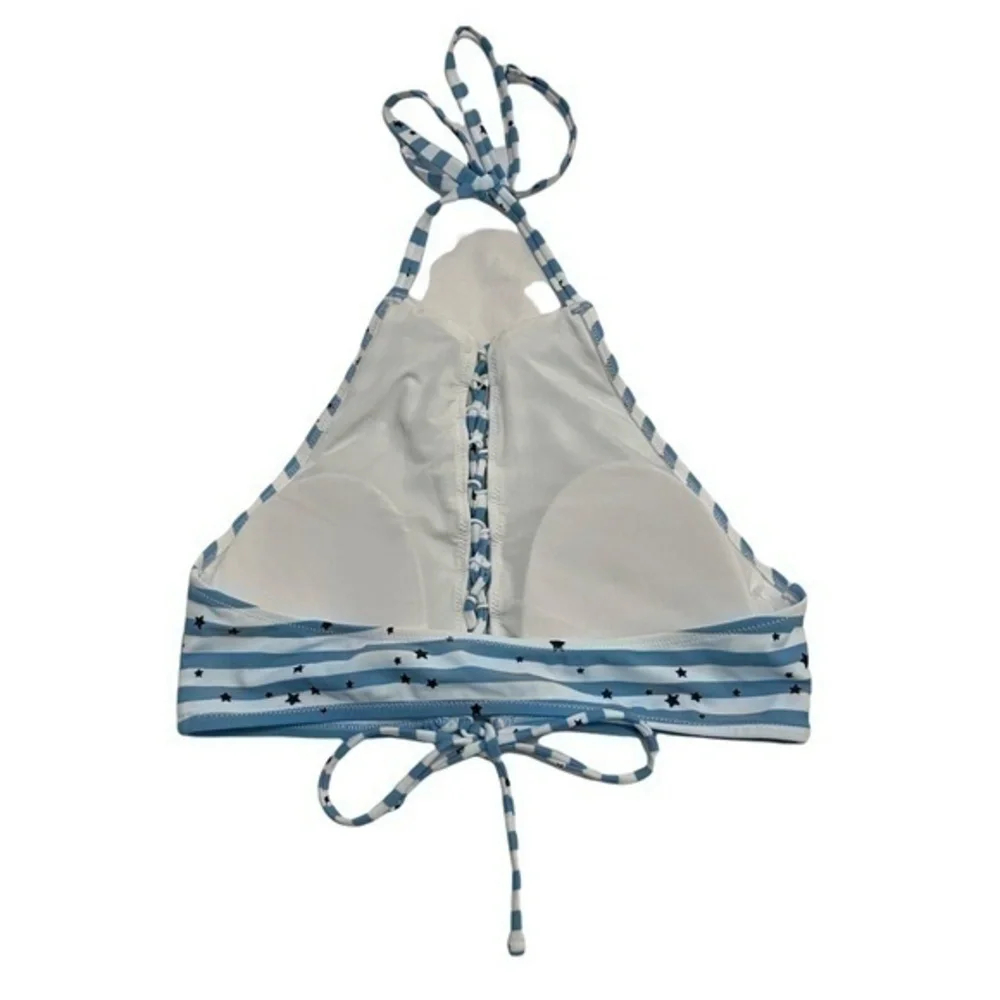 Aerie Blue & White Striped Star Halter Bikini Sz Med NWOT
